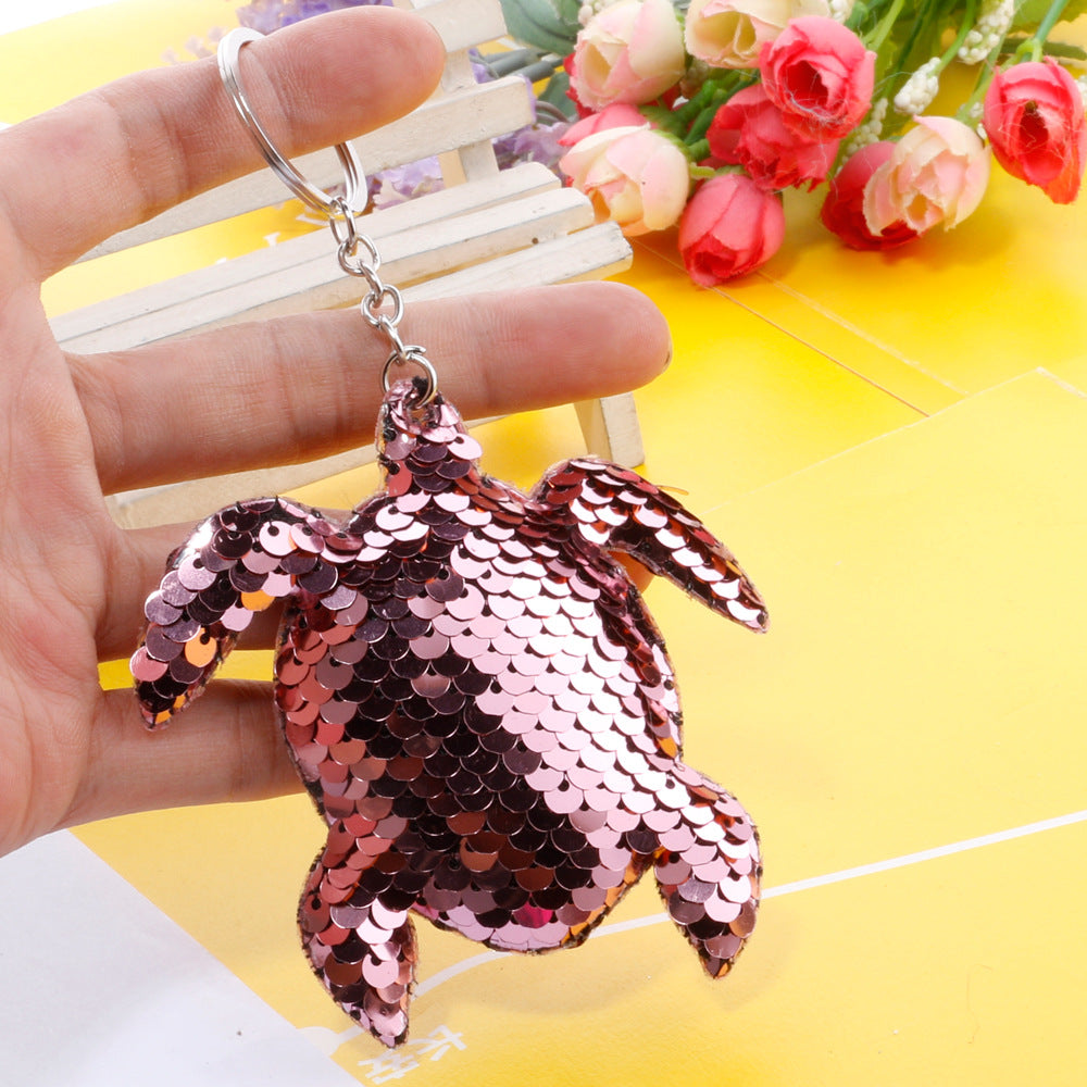 Wholesale Double Sided Reflective Turtle Sequin Keychain